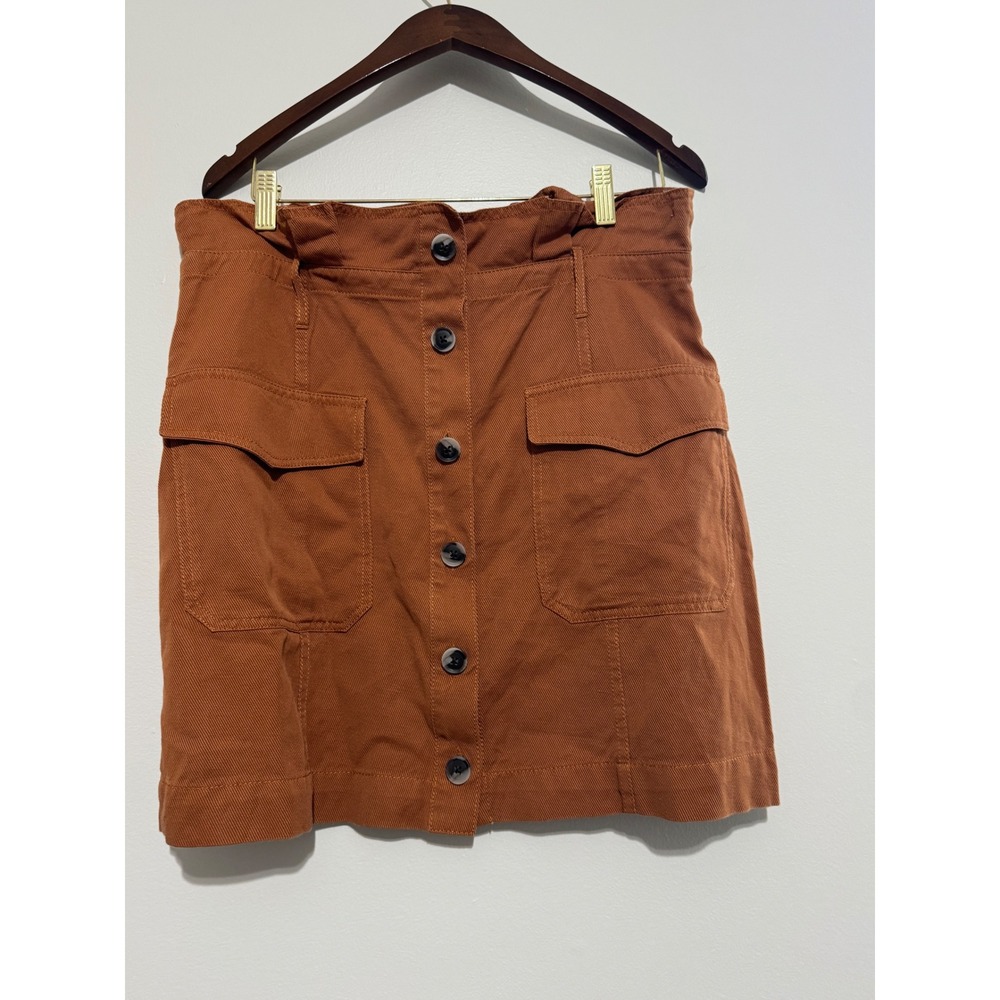 Banana Republic Rust Brown Cotton Linen Button Front Utility Mini Skirt Size 14